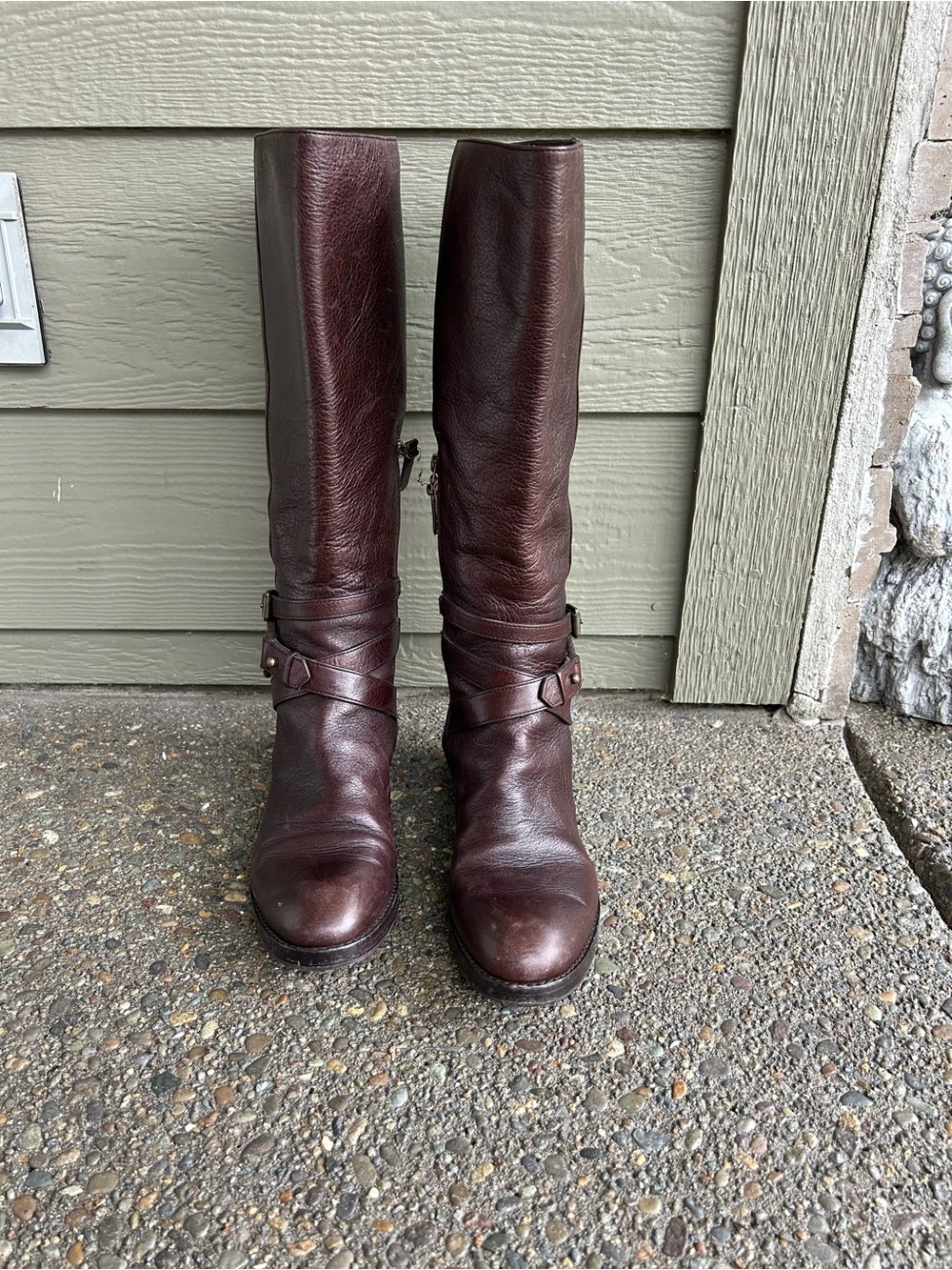 Via Spiga Tall Leather Riding Boots - Dark Brown